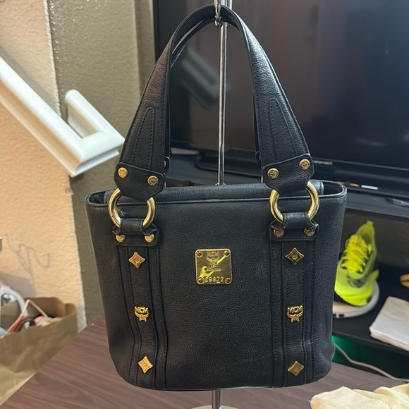 Authentic MCM Leather Handbag with gold studs - Picture 1 of 10